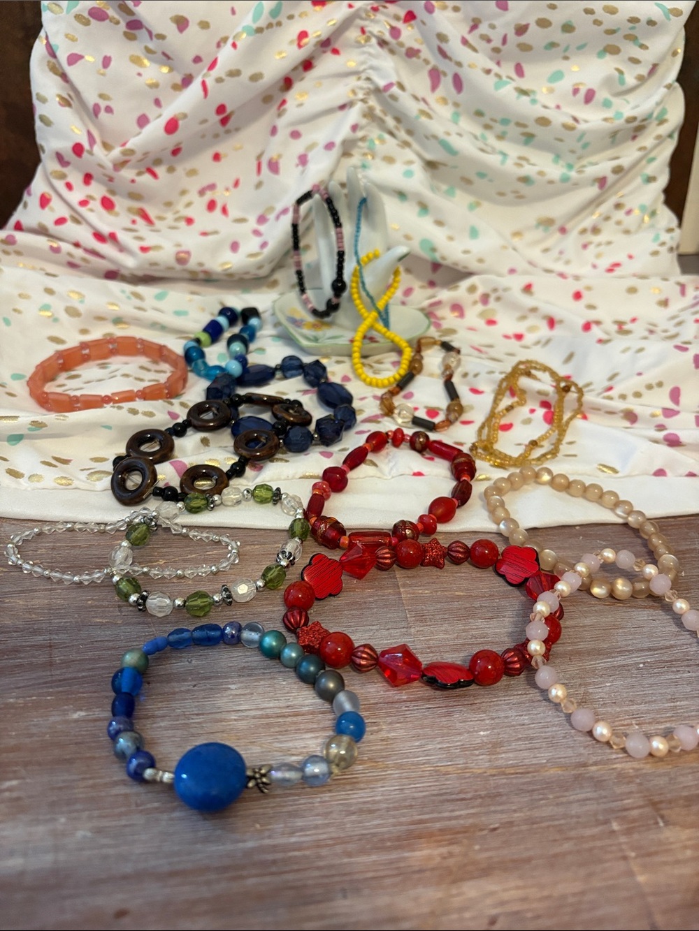 Assorted Women’s Beaded Bracelet Set - Red, Blue, Pink, Gold, Green Entire Lot!!